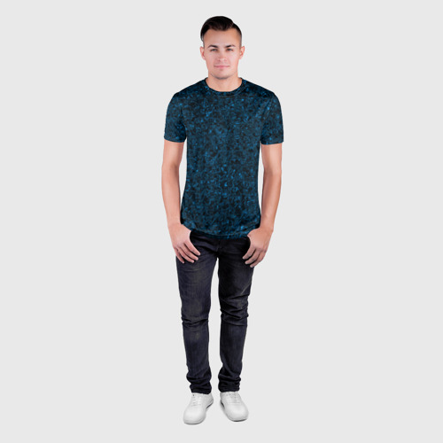 Мужская футболка 3D Slim с принтом Тёмный синий текстура, вид сбоку #3