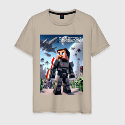 Мужская футболка хлопок Mass effect and Minecraft - collaboration