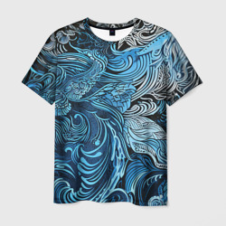 Синие и белые абстрактные узоры  – Мужская футболка 3D с принтом купить со скидкой в -26%