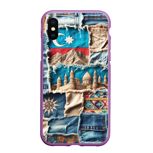 Чехол для iPhone XS Max матовый Пэчворк джинсы в Азербайджане, цвет фиолетовый