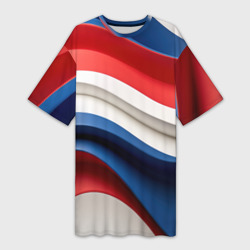 Платье-футболка 3D Объемные волны абстракции и геометрии синий белый красный