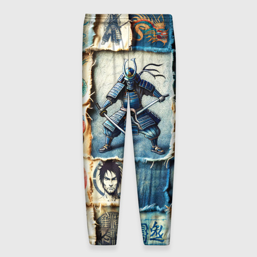 Мужские брюки 3D Самураи на пэчворк дениме, цвет 3D печать - фото 2