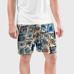 Мужские шорты спортивные Глаза на пэчворк дениме - фото 2
