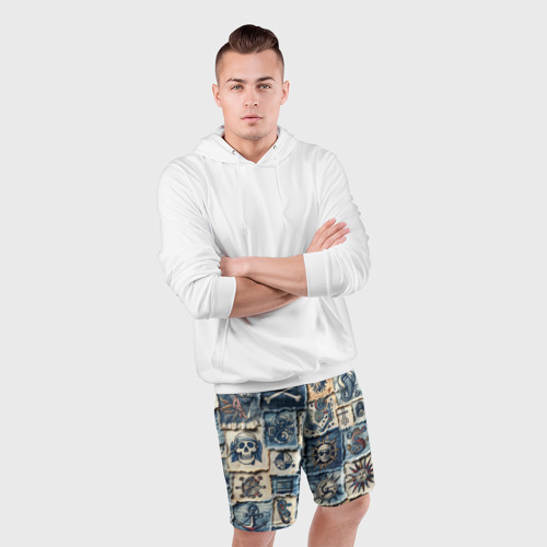Мужские шорты спортивные Пираты на пэчворк дениме, цвет 3D печать - фото 5