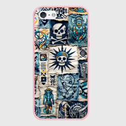 Чехол для iPhone 5/5S матовый Пэчворк деним с пиратами