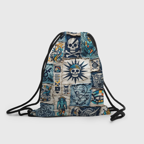 Рюкзак-мешок 3D Пэчворк деним с пиратами