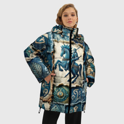 Женская зимняя куртка Oversize Рыцарь на пэчворк дениме - фото 2