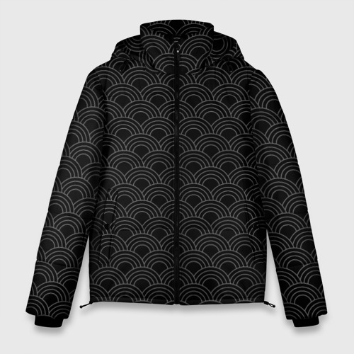 Мужская зимняя куртка 3D с принтом Японский черный орнамент, вид спереди #2