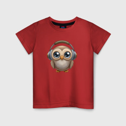 Совенок в наушниках слушает музыку – Детская футболка хлопок с принтом купить со скидкой в -20%