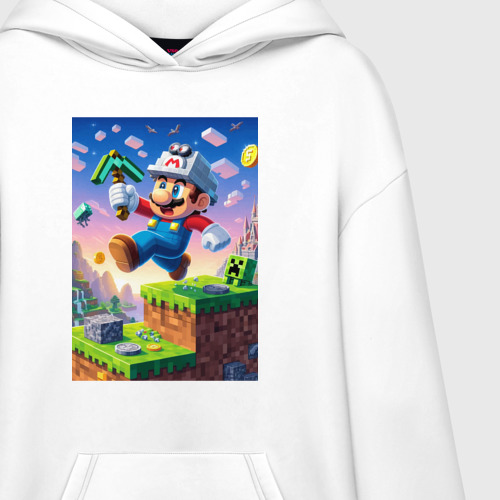 Худи SuperOversize хлопок Марио и Майнкрафт - коллаба, цвет белый - фото 3