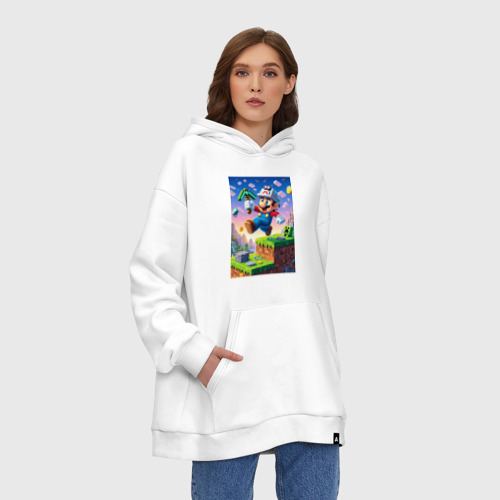 Худи SuperOversize хлопок Марио и Майнкрафт - коллаба, цвет белый - фото 4