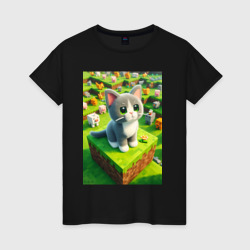 Funny kitten - Minecraft ai art – Женская футболка хлопок с принтом купить со скидкой в -20%
