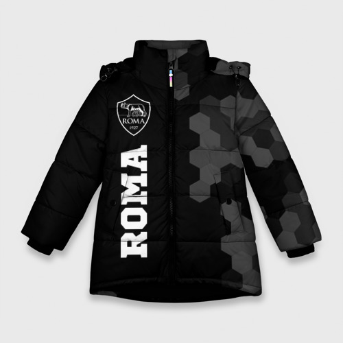 Зимняя куртка для девочек 3D с принтом Roma sport на темном фоне по-вертикали, вид спереди #2