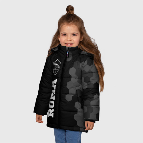 Зимняя куртка для девочек 3D с принтом Roma sport на темном фоне по-вертикали, фото на моделе #1