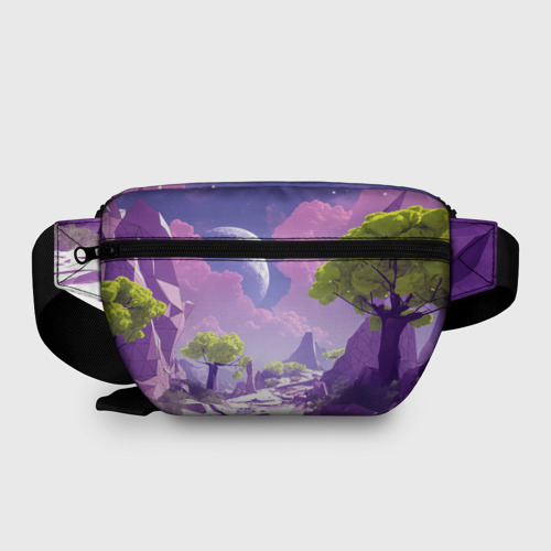 Поясная сумка 3D Фиолетовые горы зеленые деревья и космос - фото 2