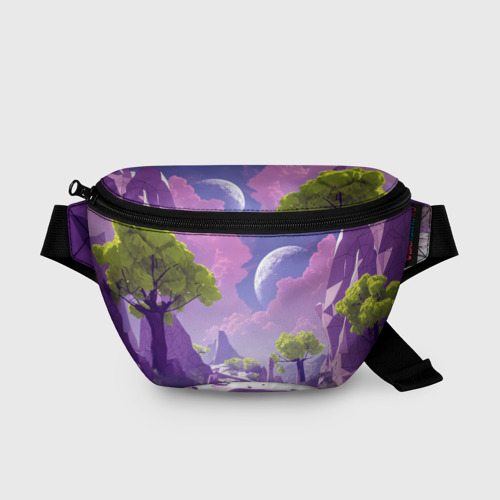 Поясная сумка 3D Фиолетовые горы зеленые деревья и космос