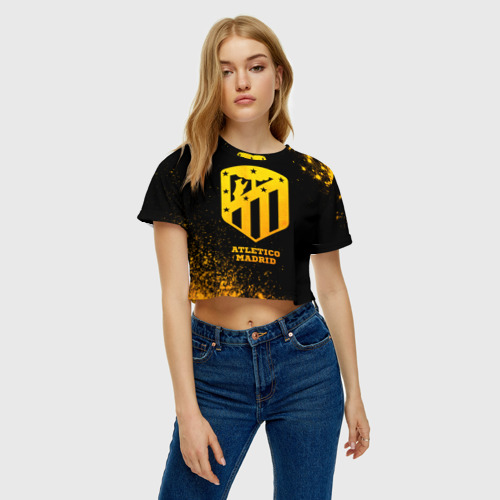 Женская футболка Crop-top 3D Atletico Madrid - gold gradient, цвет 3D печать - фото 3