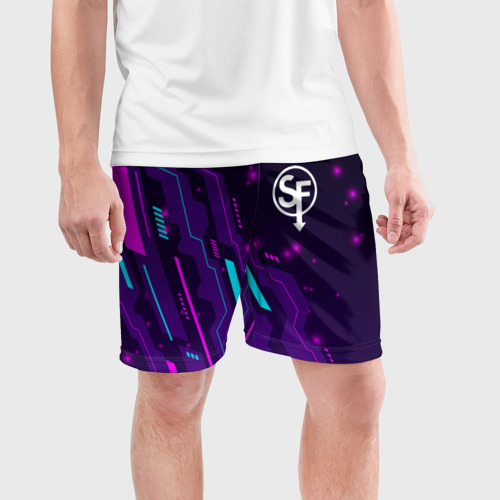 Мужские шорты спортивные Sally Face neon gaming, цвет 3D печать - фото 3