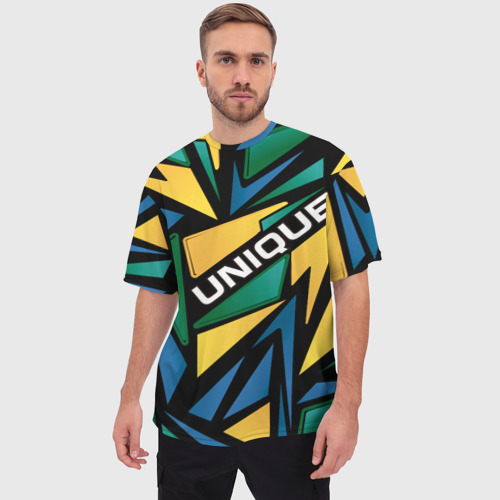 Мужская футболка oversize 3D Разноцветный геометрический узор - уникальный, цвет 3D печать - фото 3
