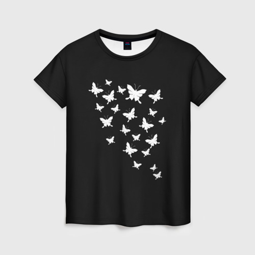 Женская футболка с принтом Стая бабочек, вид спереди №1