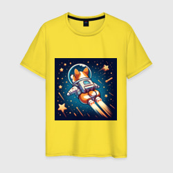 Мужская футболка хлопок Реактивный корги в космосе