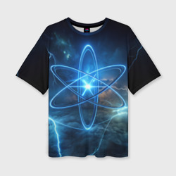 Женская футболка oversize 3D Светящийся атом и молнии 