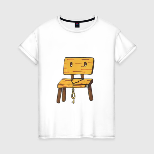 Женская футболка из хлопка с принтом Трехногий стульчик, вид спереди №1