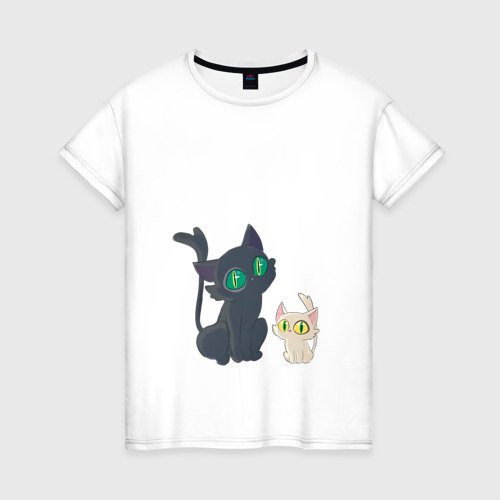 Женская футболка из хлопка с принтом Судзумэ закрывающая двери Дайдзин кот, вид спереди №1