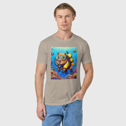 Мужская футболка хлопок Капибара дайвер - нейросеть - фото 2