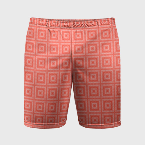 Мужские шорты спортивные с принтом кораллового цвета геометрический клетчатый узор, вид спереди №1