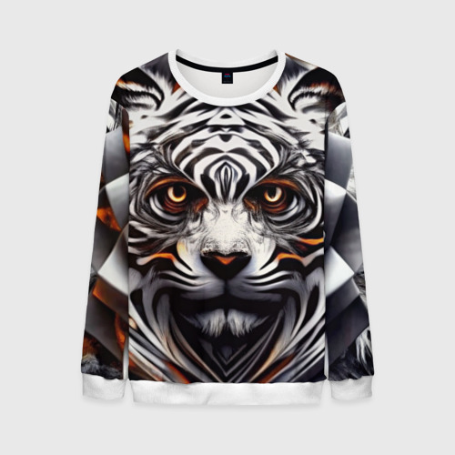 Мужской свитшот 3D Абстракция: тигр, цвет белый