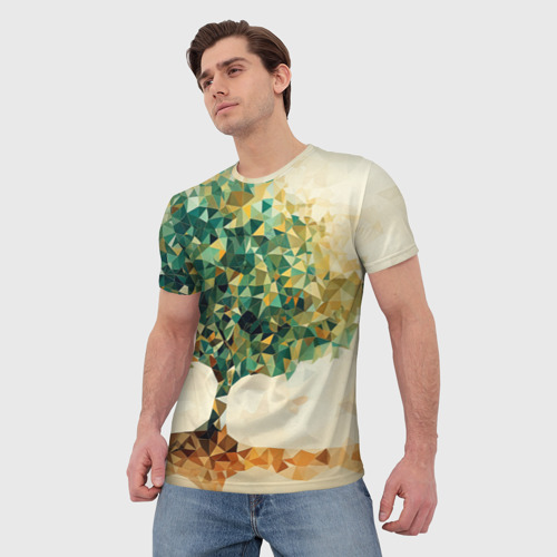 Мужская футболка 3D Многоугольное дерево с листьями, цвет 3D печать - фото 3