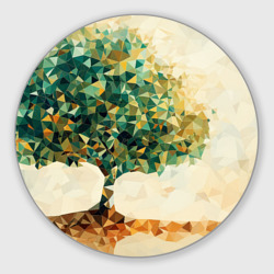 Круглый коврик для мышки Многоугольное дерево с листьями