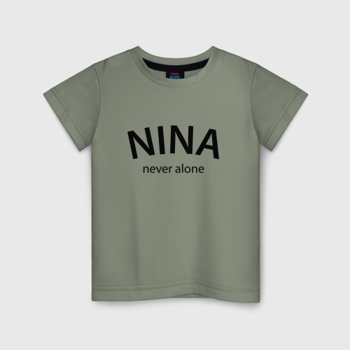 Детская футболка хлопок Nina never alone - motto, цвет авокадо