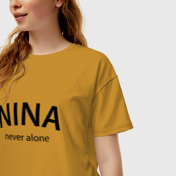 Женская футболка хлопок Oversize Nina never alone - motto - фото 2