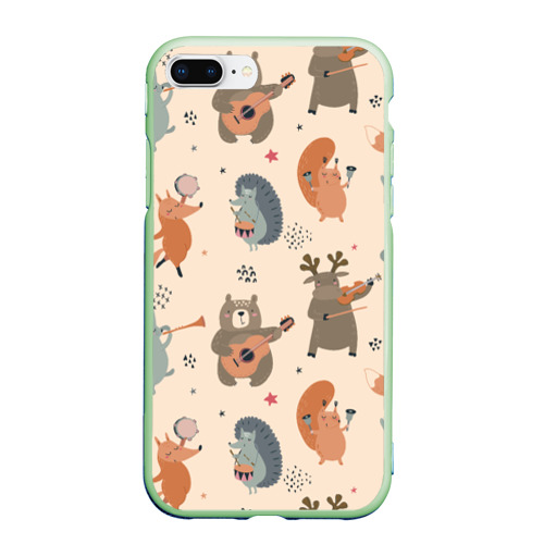 Чехол для iPhone 7Plus/8 Plus матовый Животные с инструментами, цвет салатовый