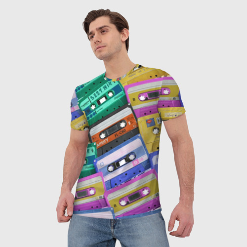 Мужская футболка 3D Аудио кассеты разноцветные, цвет 3D печать - фото 3