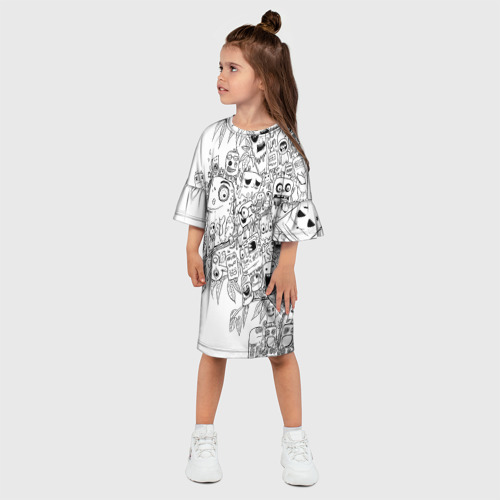 Детское платье 3D Дудлы с хамелеоном, цвет 3D печать - фото 3