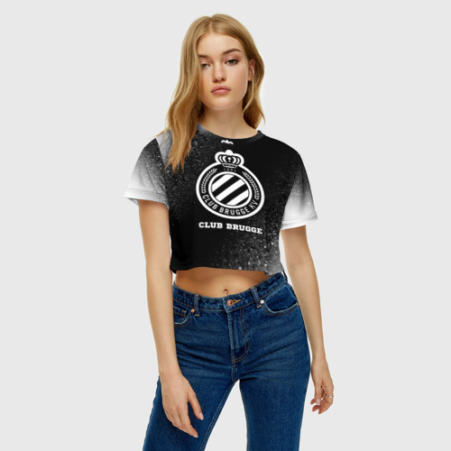 Женская футболка Crop-top 3D Club Brugge sport на темном фоне, цвет 3D печать - фото 3