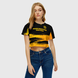 Женская футболка Crop-top 3D Manchester United - gold gradient посередине - фото 2