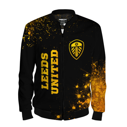 Мужской бомбер 3D Leeds United - gold gradient вертикально, цвет черный