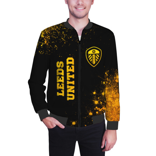 Мужской бомбер 3D Leeds United - gold gradient вертикально, цвет черный - фото 3