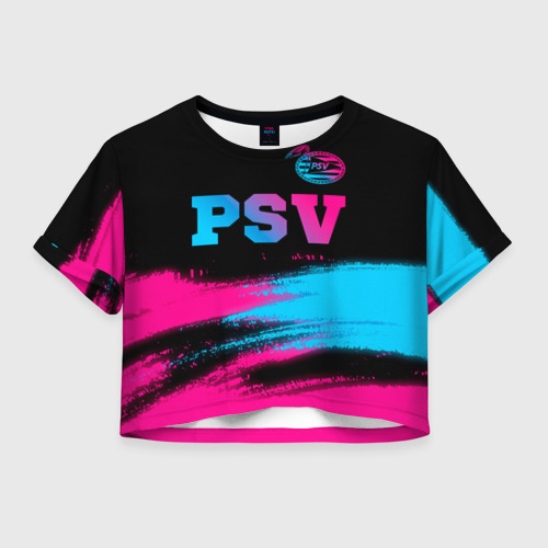 Женская футболка Crop-top 3D PSV - neon gradient посередине, цвет 3D печать