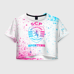 Женская футболка Crop-top 3D Sporting neon gradient style