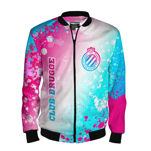 Мужской бомбер 3D Club Brugge neon gradient style вертикально, цвет черный