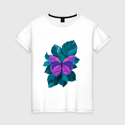 Женская футболка из хлопка с принтом Арт-бабочка, вид спереди №1