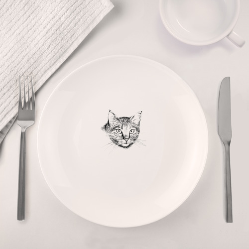 Набор: тарелка + кружка Кот рисунок карандашом - фото 4