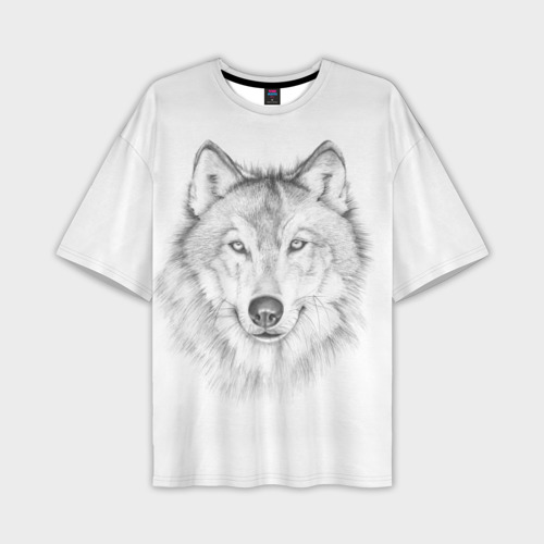 Мужская футболка oversize 3D Нарисованный волк зубами щёлк, цвет 3D печать