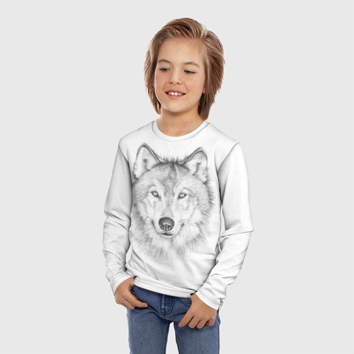 Детский лонгслив 3D Нарисованный волк зубами щёлк, цвет 3D печать - фото 3