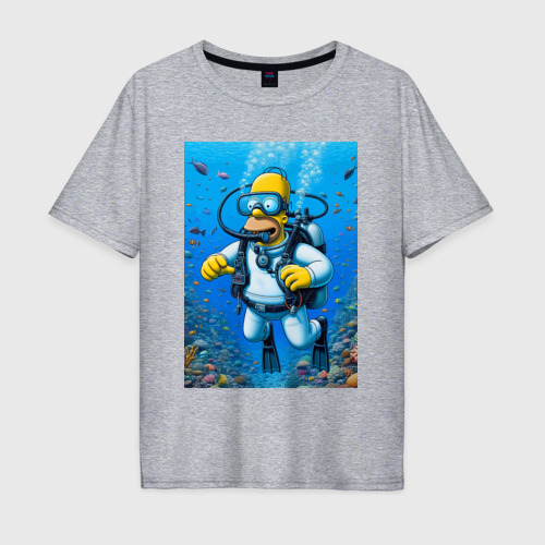 Мужская футболка хлопок Oversize Homer diving - ai art, цвет меланж